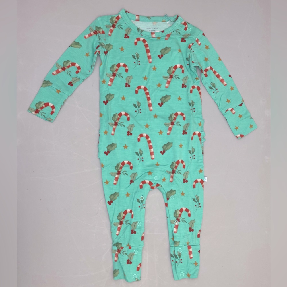 NWT- Posh Peanut Peppermint Long Sleeve Ruffled Romper 9-12 months